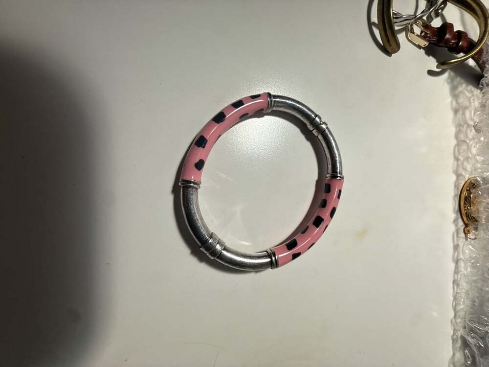 Milor Sterling Silver Pink Black Enamel Animal Print Bangle Bracelet